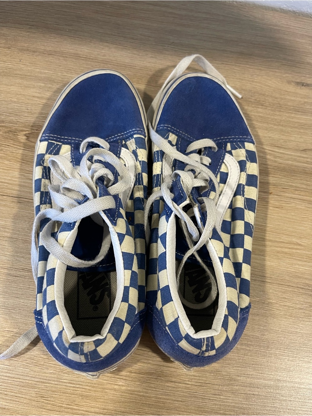 Vans Kids Blue and Cream Checkerboard Low-Top Sneakers